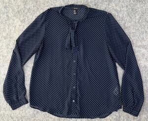 Forever 21 Women's Navy Blue Polka Dot Bow Neck Blouse / Medium / 100% Polyester